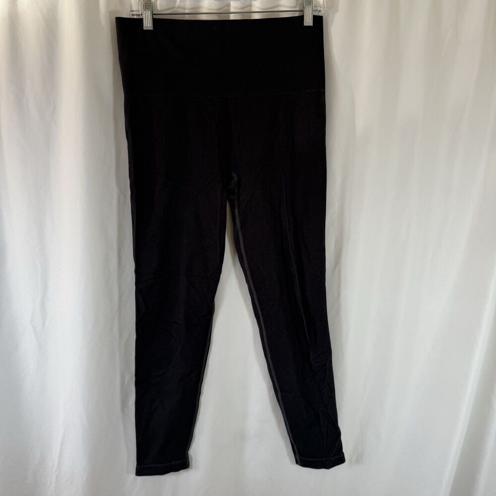 Spanx Leggings Women's XL Black Striped Pull On Look at me Now Stretch